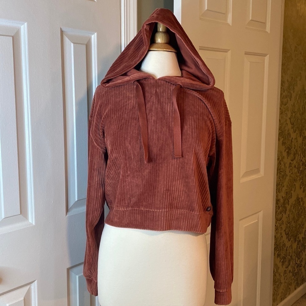 NWOT Abercrombie & Fitch Velour Rust Colored Hoodie Shirt Size Small